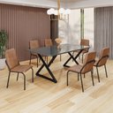 Ver imagem 1 de Conjunto Sala de Jantar Mesa 160x90cm Base Império Tampo MDF Laca com Vidro Malibu Preto/Marrom