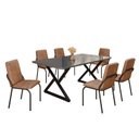 Ver imagem 2 de Conjunto Sala de Jantar Mesa 160x90cm Base Império Tampo MDF Laca com Vidro Malibu Preto/Marrom