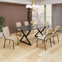 Ver imagem 1 de Conjunto Sala de Jantar Mesa 160x90cm Base Império Tampo MDF Laca com Vidro Malibu Preto/Creme