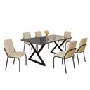 Ver imagem 2 de Conjunto Sala de Jantar Mesa 160x90cm Base Império Tampo MDF Laca com Vidro Malibu Preto/Creme