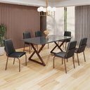 Ver imagem 1 de Conjunto Sala de Jantar Mesa 160x90cm Base Império Tampo MDF Laca com Vidro Malibu Marrom/Preto