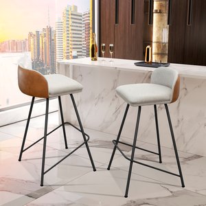 Kit 2 Banquetas Alta Pés de Aço Preto Banco Estofado Cozinha Bancada Nobre