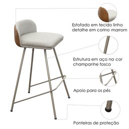 Kit 2 Banquetas Alta Pés de Aço Preto Banco Estofado Cozinha Bancada Nobre - 3