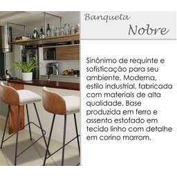 Kit 2 Banquetas Alta Pés de Aço Preto Banco Estofado Cozinha Bancada Nobre - 2