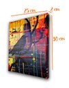 Ver imagem 2 de Mini Quadro Único Decorativo de Pássaro Preto em Fundo Abstrato Pintado a Mão Artesanal