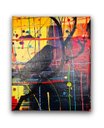 Ver imagem 1 de Mini Quadro Único Decorativo de Pássaro Preto em Fundo Abstrato Pintado a Mão Artesanal