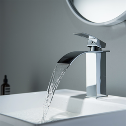 Torneira Misturador Monocomando Cromado Cascata Quadrado Baixo para Banheiro - 3