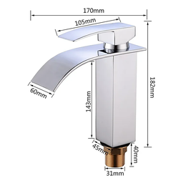 Torneira Misturador Monocomando Cromado Cascata Quadrado Baixo para Banheiro - 5