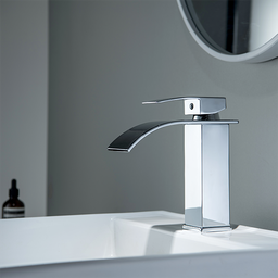 Torneira Misturador Monocomando Cromado Cascata Quadrado Baixo para Banheiro - 2