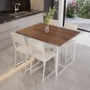 Ver imagem 1 de Conjunto Mesa de Jantar Retangular Imbuia 4 Cadeiras Estofado Riviera Industrial Branco