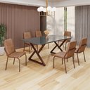 Ver imagem 1 de Conjunto Sala de Jantar Mesa 160x90cm Base Império Tampo MDF Laca com Vidro Malibu Marrom