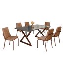 Ver imagem 2 de Conjunto Sala de Jantar Mesa 160x90cm Base Império Tampo MDF Laca com Vidro Malibu Marrom