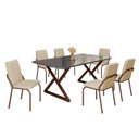 Ver imagem 2 de Conjunto Sala de Jantar Mesa 160x90cm Base Império Tampo MDF Laca com Vidro Malibu Marrom/Creme