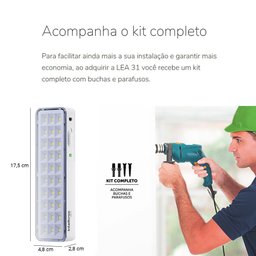 Kit 03 Luminárias de Emergência Led Intelbrás Autônoma Lea 31 com 30 Leds Branco Bivolt - 3