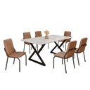 Ver imagem 2 de Conjunto Sala de Jantar Mesa 160x90cm Base Império Tampo MDF Laca com Vidro Malibu Preto/Marrom