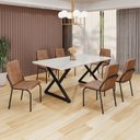 Ver imagem 1 de Conjunto Sala de Jantar Mesa 160x90cm Base Império Tampo MDF Laca com Vidro Malibu Preto/Marrom