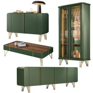 Conjunto 1 Cristaleira 2 Buffets e 1 Mesa de Centro Texas/virginia/bambino/rennes Verde Pistache/cas