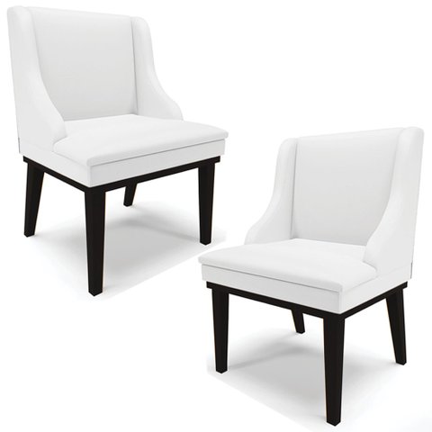 Kit 2 Cadeiras Decorativas Sala de Jantar Base Fixa de Madeira Firenze PU Branco Fosco/Preto G19 - G