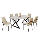 Ver imagem 2 de Conjunto Sala de Jantar Mesa 160x90cm Base Império Tampo MDF Laca com Vidro Malibu Preto/Creme