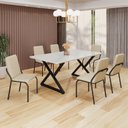 Ver imagem 1 de Conjunto Sala de Jantar Mesa 160x90cm Base Império Tampo MDF Laca com Vidro Malibu Preto/Creme