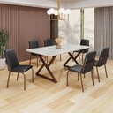 Ver imagem 1 de Conjunto Sala de Jantar Mesa 160x90cm Base Império Tampo MDF Laca com Vidro Malibu Marrom/Preto