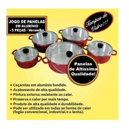 Jogo De Panelas Cava 5 Peças Tampa De Vidro Vermelha - 2