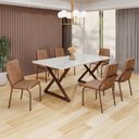 Ver imagem 1 de Conjunto Sala de Jantar Mesa 160x90cm Base Império Tampo MDF Laca com Vidro Malibu Marrom