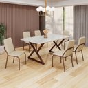 Ver imagem 1 de Conjunto Sala de Jantar Mesa 160x90cm Base Império Tampo MDF Laca com Vidro Malibu Marrom/Creme