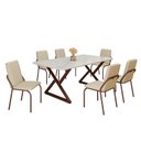 Ver imagem 2 de Conjunto Sala de Jantar Mesa 160x90cm Base Império Tampo MDF Laca com Vidro Malibu Marrom/Creme