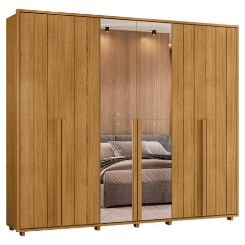 Guarda Roupa Casal Volpi 6 Portas com Espelhos Mdf 278 Cm Cumaru Madetec