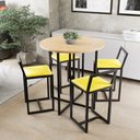 Ver imagem 1 de Conjunto Mesa 4 Cadeiras Estofado Tampo Pinus Redondo Industrial Black