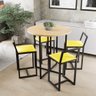 Conjunto Mesa 4 Cadeiras Estofado Tampo Pinus Redondo Industrial Black - 1