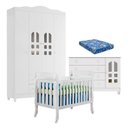 Ver imagem 1 de Quarto de Bebê New Selena 4 Portas com Berço Lila e Cômoda Gran Selena Branco Brilho e Colchão