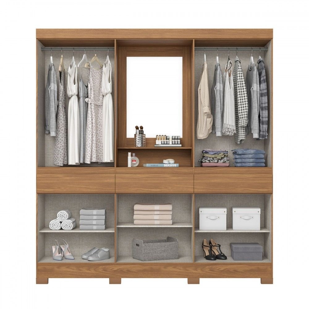 Guarda-roupa Casal B374 10 Portas 3 Gavetas com Espelho Nature