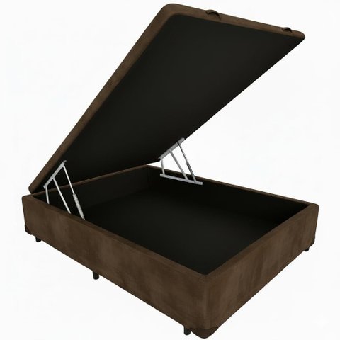 Cama Box Baú Casal Blindado com Pistão a Gás:suede Marrom/casal