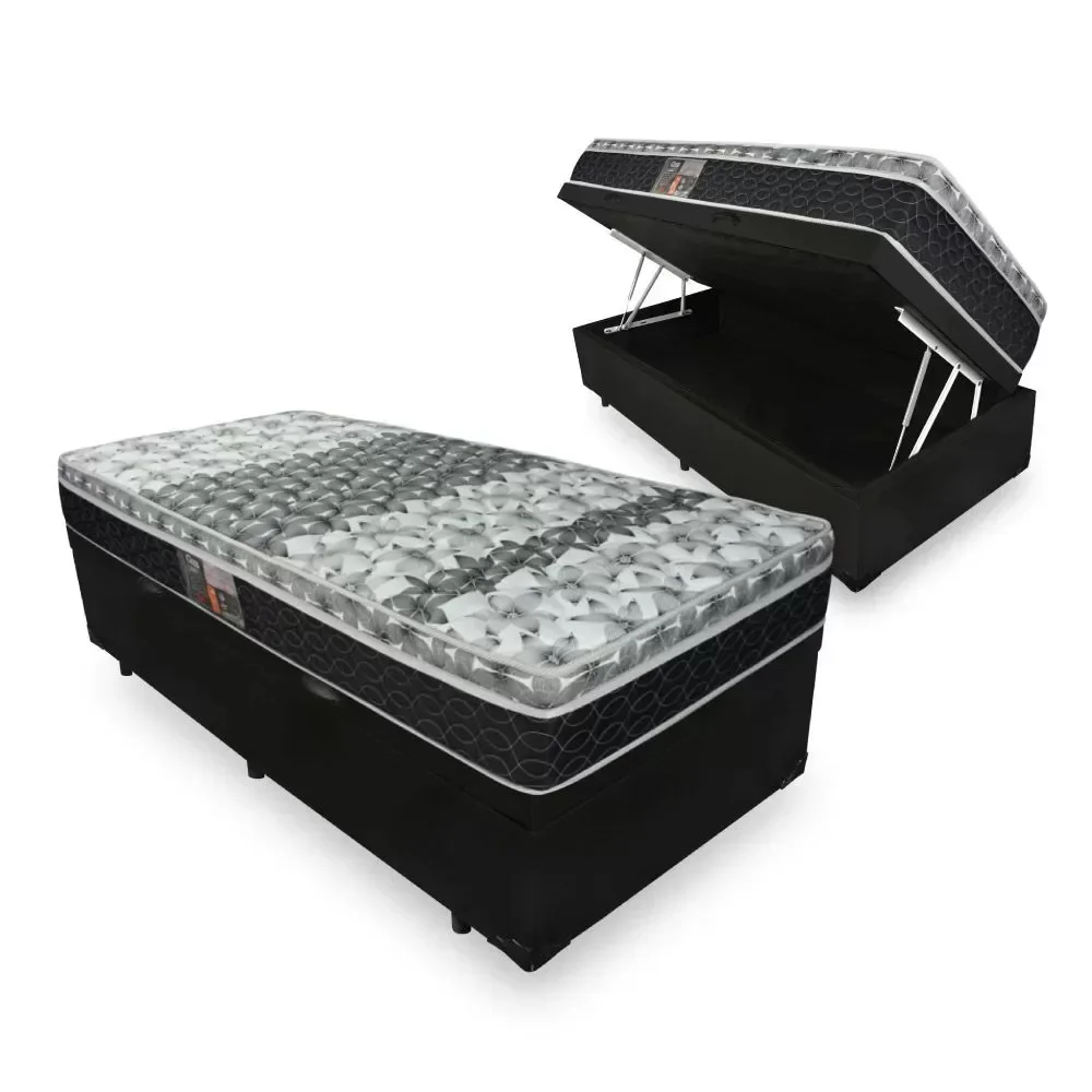 BOX BAU CONJUGADA ESPUMA DUPLA SOLTEIRO KING SUEDE (110KG - 0.96X2.03X56):PRETO