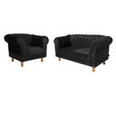 Ver imagem 1 de Conjunto Sofá Namoradeira Chesterfield Capitone Suede Preto Decorativa / Sala, Tv, Estar, Recepção