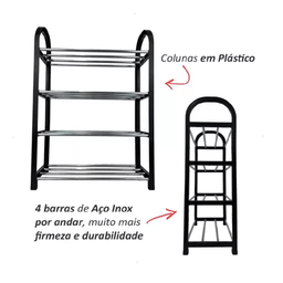 Sapateira 4 Andares Organizadora Porta 8 Pares de Calçados - Preto - 5