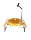 Ver imagem 1 de GABINETE COM CUBA DE VIDRO CHAPEU 10MM COM TAMPO 40CM DOURADO REAL MAIS TORNEIRA METAL PRETA
