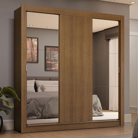 Guarda-roupa Casal 3 Portas de Correr com Espelhos 4 Gavetas Rustic Sublime Plus Madesa Rustic