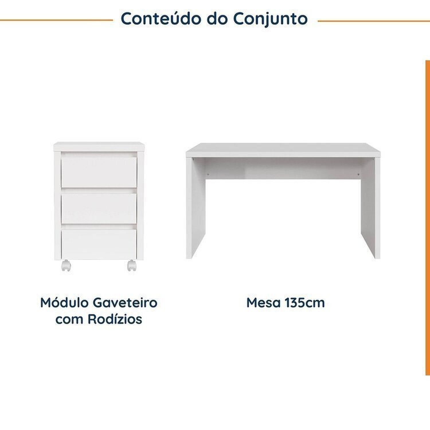 Mesa de Escritório 135cm com Gaveteiro com Rodízio Ficus Cabecasa Madeiramadeira - 2