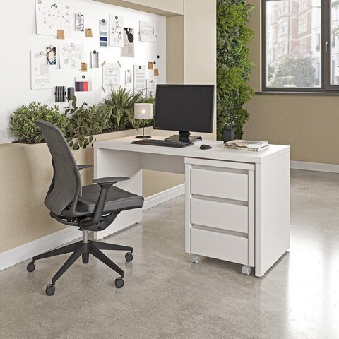 Escrivaninha Mesa Escritório com Gaveteiro com Rodízio Ficus 135cm CabeCasa MadeiraOriginals Branco