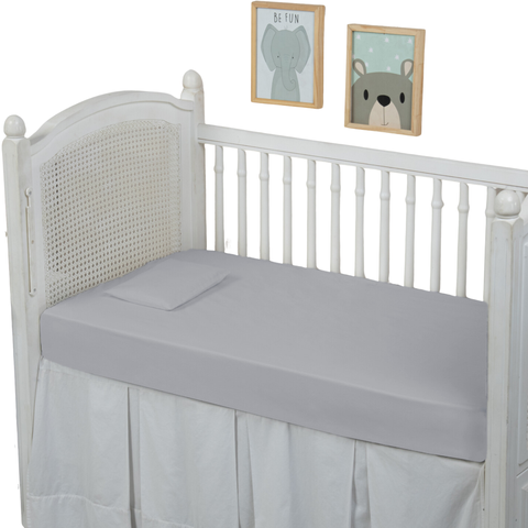 Lençol para Berço 100% Algodão Percal 300 Fios 2 Peças com Fronha:cinza