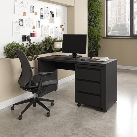 Escrivaninha Mesa Escritório com Gaveteiro com Rodízio Ficus 135cm CabeCasa MadeiraOriginals Preto