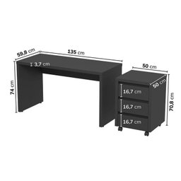 Mesa de Escritório 135cm com Gaveteiro com Rodízio Ficus CabeCasa MadeiraMadeira - 3
