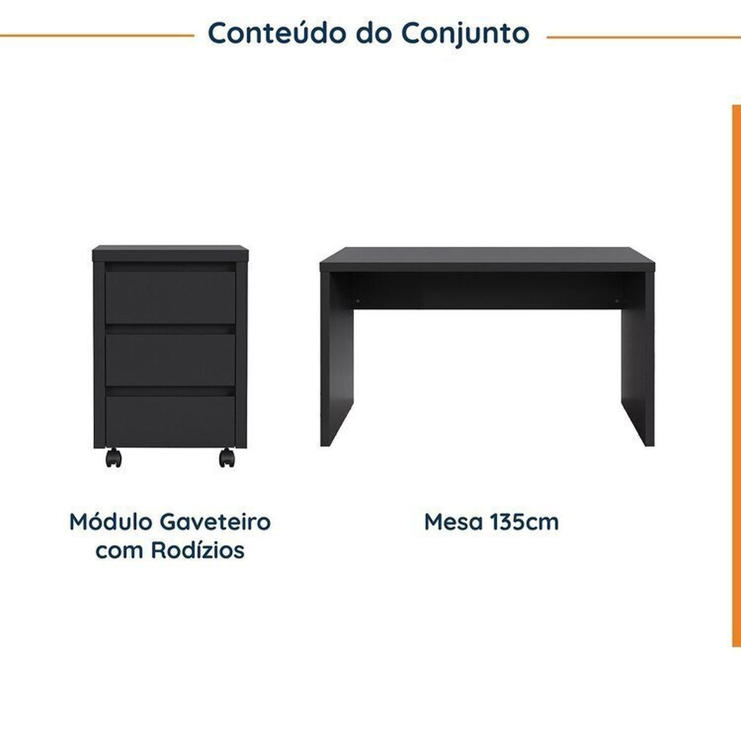 Mesa de Escritório 135cm com Gaveteiro com Rodízio Ficus Cabecasa Madeiramadeira - 2