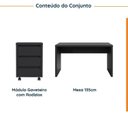 Ver imagem 2 de Escrivaninha Mesa Escritório com Gaveteiro com Rodízio Ficus 135cm CabeCasa MadeiraOriginals Preto