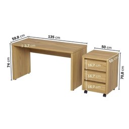 Mesa de Escritório 135cm com Gaveteiro com Rodízio Ficus CabeCasa MadeiraMadeira - 3