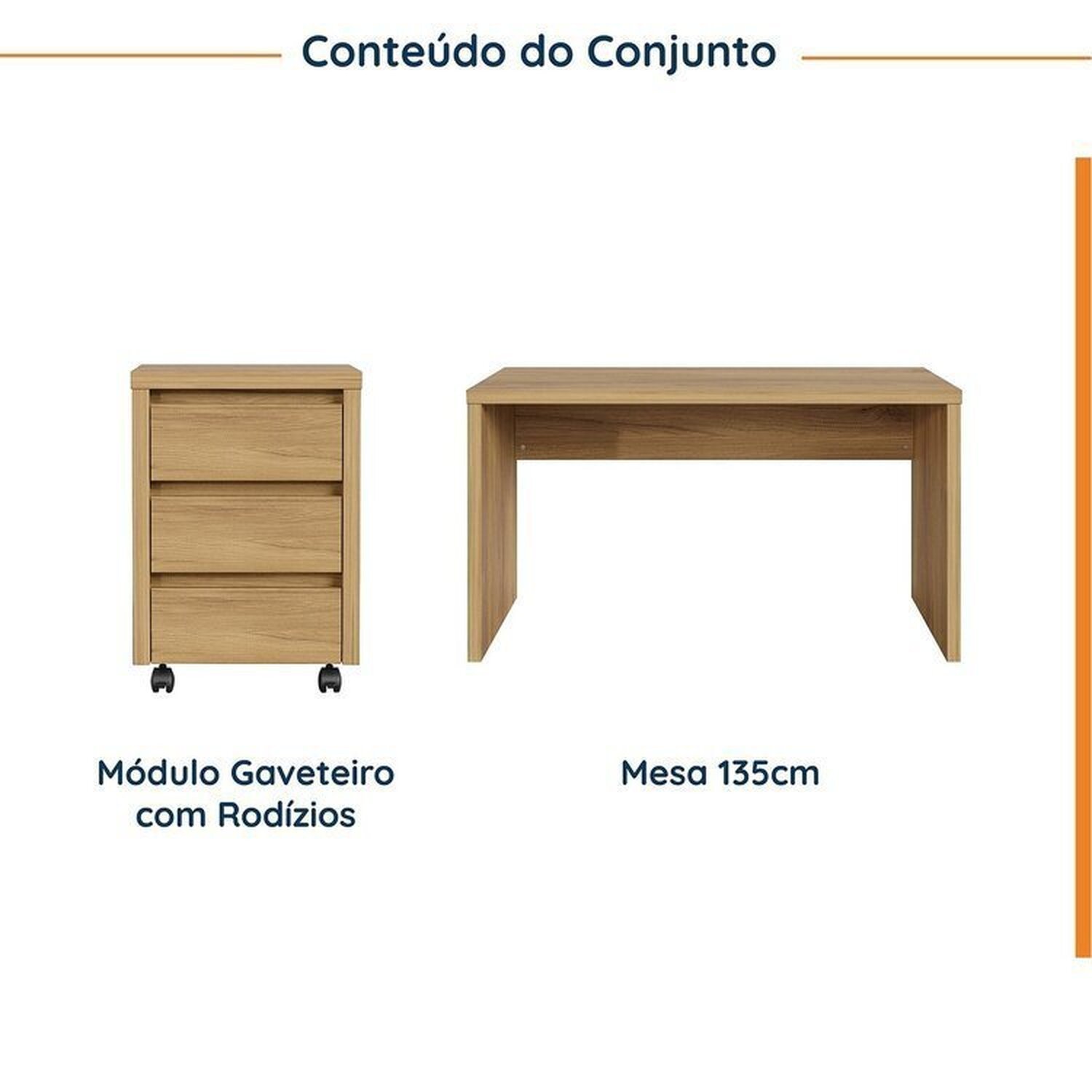 Mesa de Escritório 135cm com Gaveteiro com Rodízio Ficus Cabecasa Madeiramadeira - 2