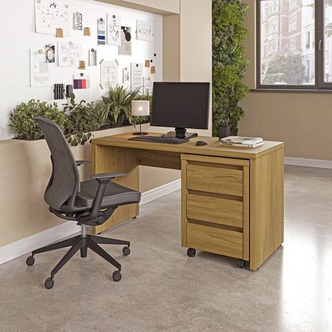 Escrivaninha Mesa Escritório com Gaveteiro com Rodízio Ficus 135cm CabeCasa MadeiraOriginals Rovere Marrom